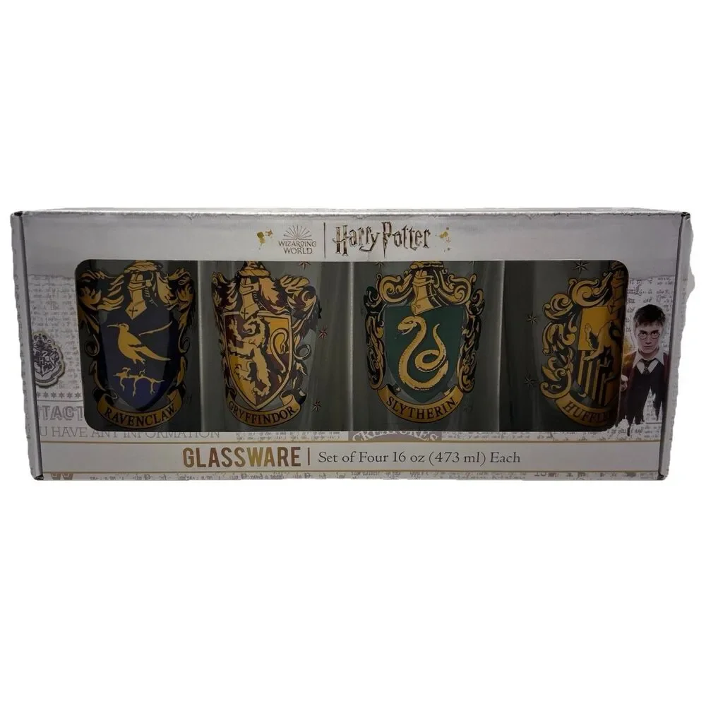 Harry Potter School Sigils Pint Beer Glass Set of Four New/Unused-Slytherin‎
